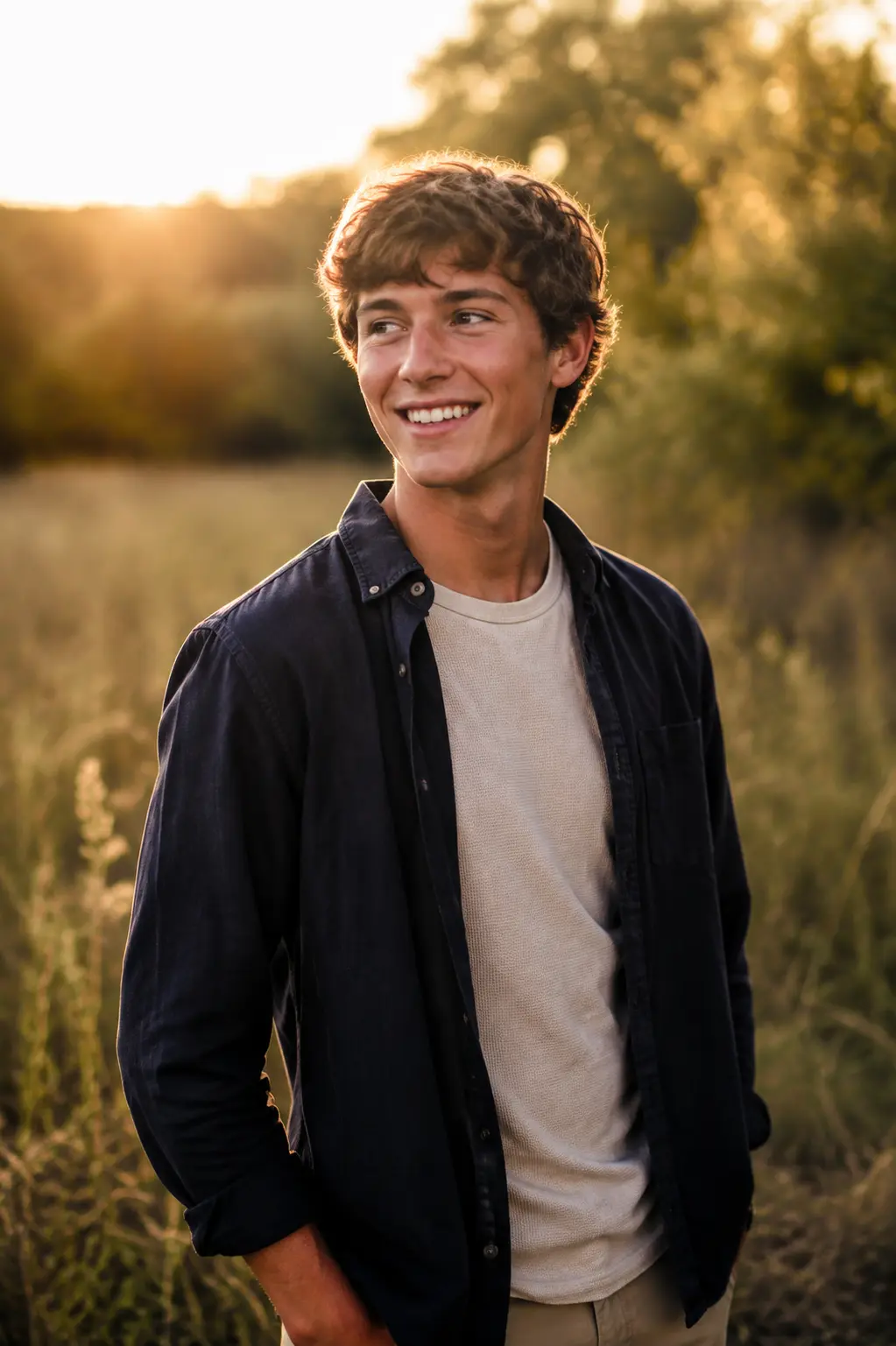 Senior portrait in warm golden-hour light